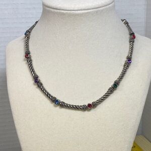 Elegant Silver Tone Necklace with Multicolor Accents